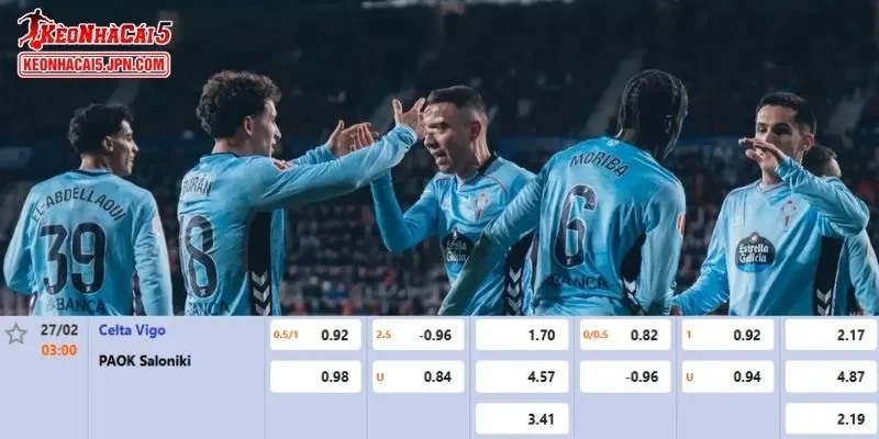 Tỷ lệ kèo chi tiết của của trận Celta Vigo vs PAOK FC
